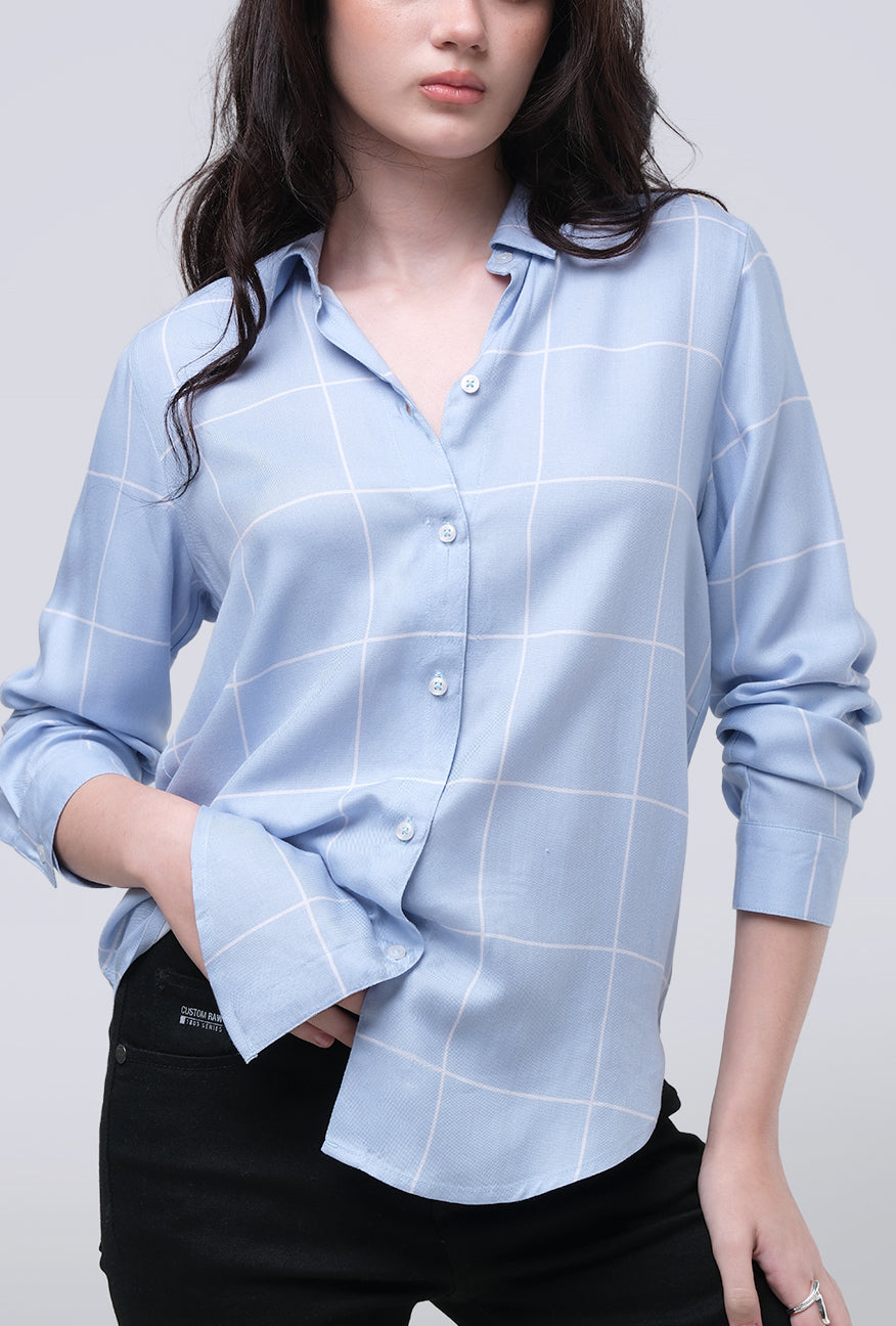 Kemeja Lengan Panjang Kayza Blue White