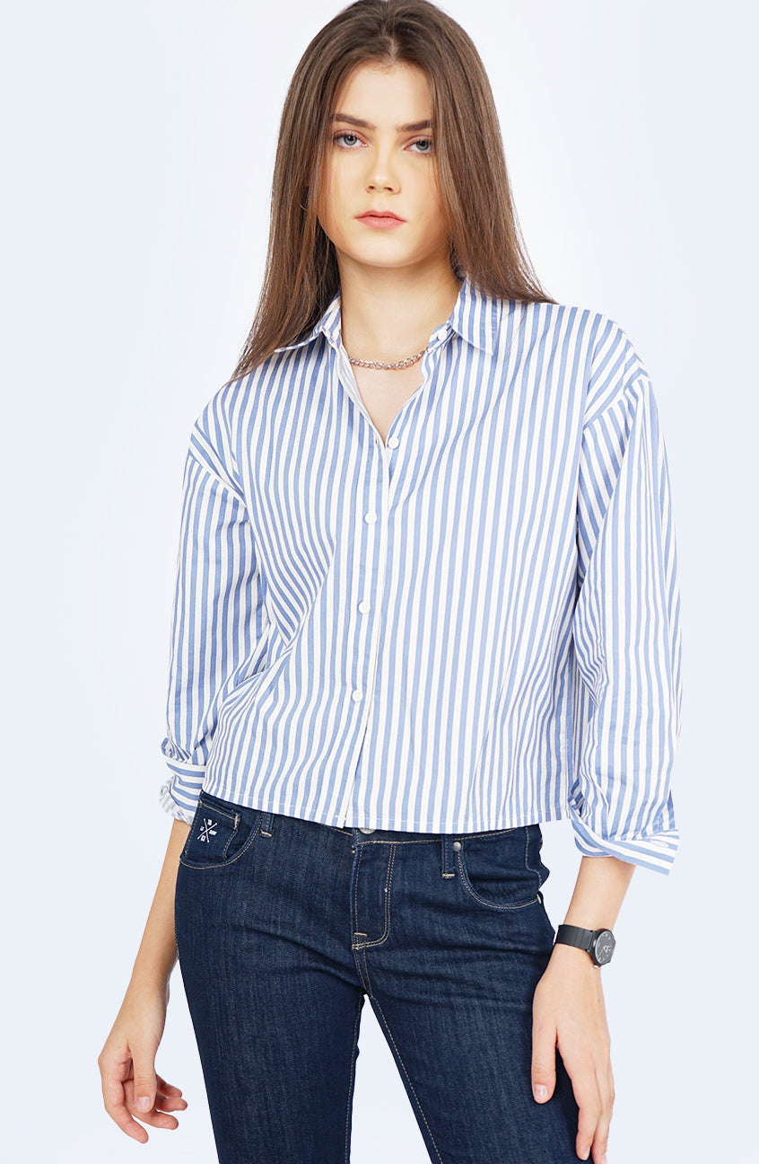 Kemeja Lengan Panjang Gysa Blue White