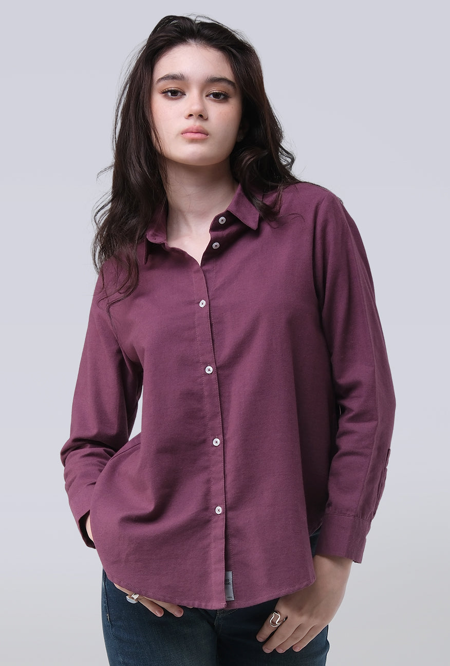 Kemeja Lengan Panjang Mellie Burgundy