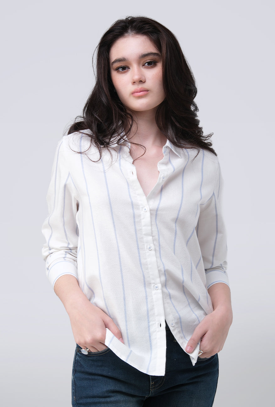 Kemeja Lengan Panjang Soleil White Blue