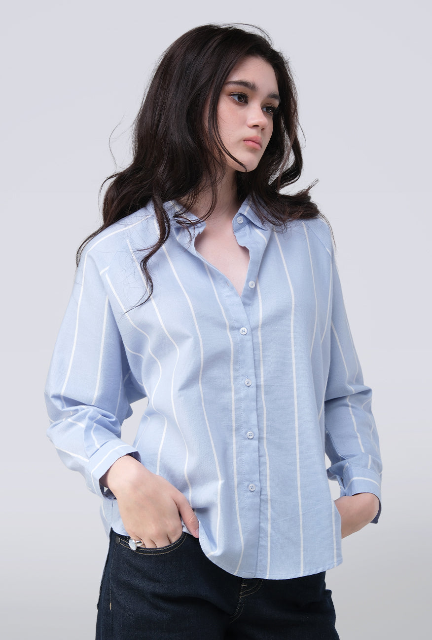 Kemeja Lengan Panjang Lycka Blue White