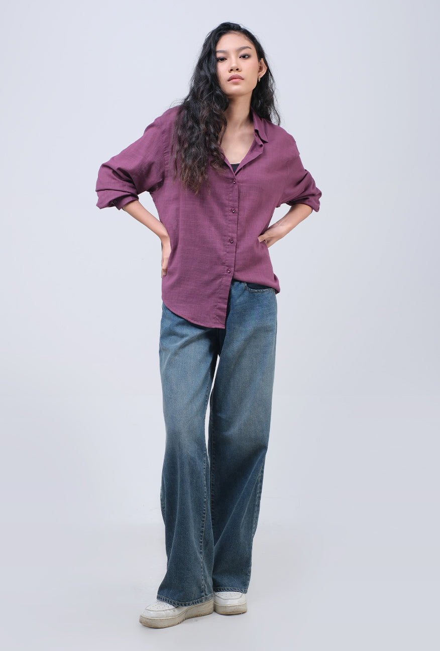 Kemeja Lengan Panjang Aveela Dark Purple