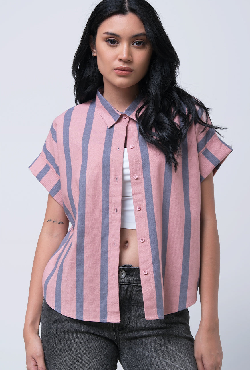 Kemeja Lengan Pendek Teana Pink Grey