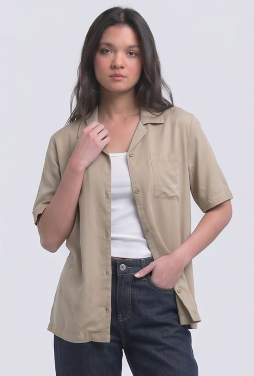 Kemeja Lengan Pendek Kenzy Beige Cream