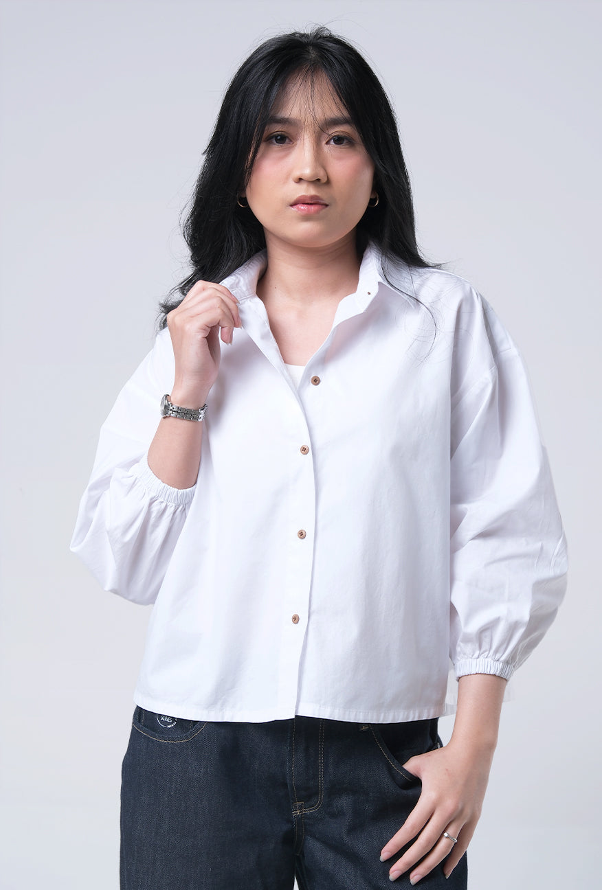 Kemeja Lengan Panjang Zelva White