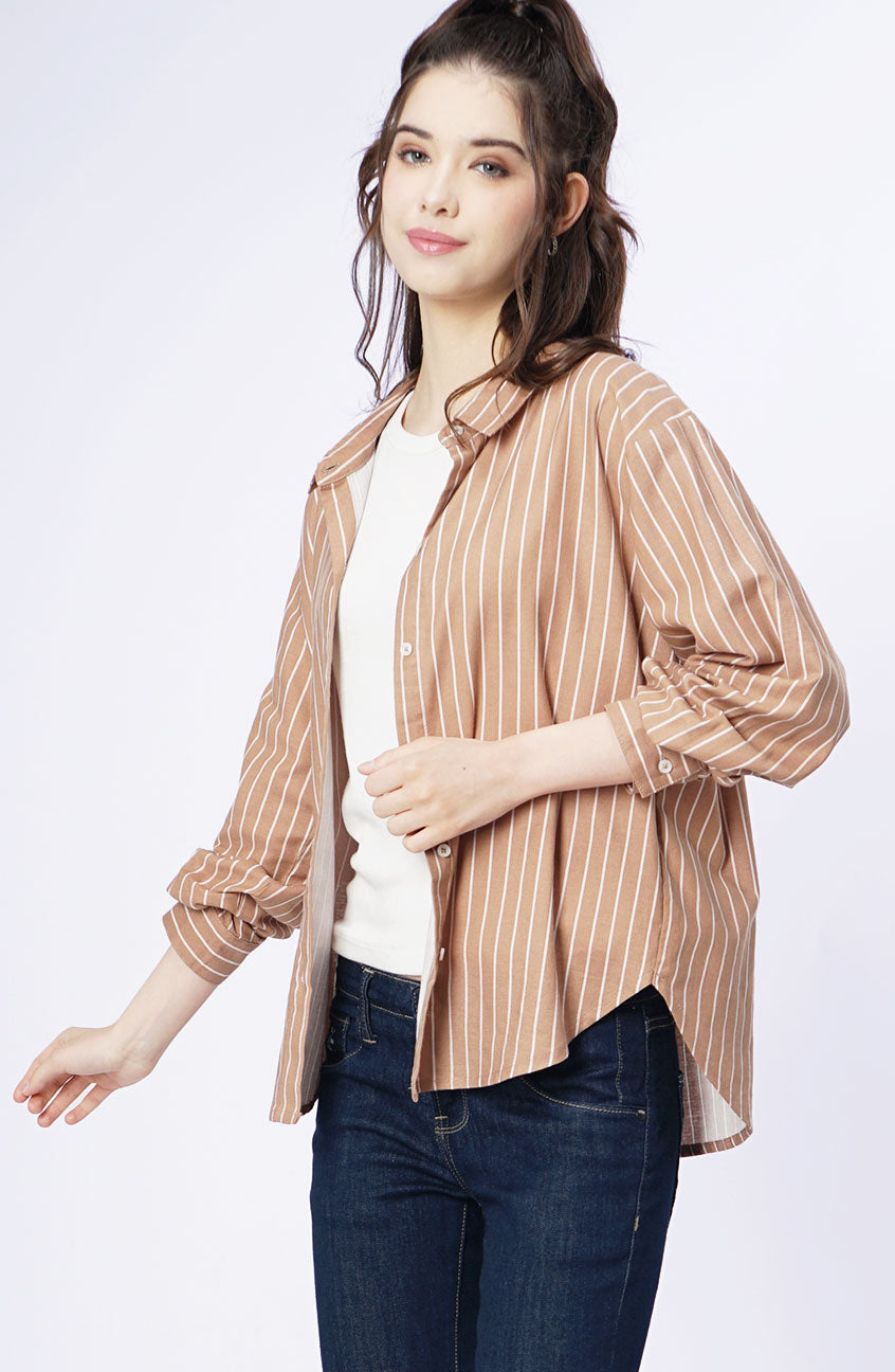 Kemeja Lengan Panjang Arcilla Brown White