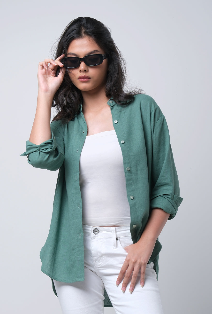 Kemeja Lengan Panjang Lindy Dusty Green