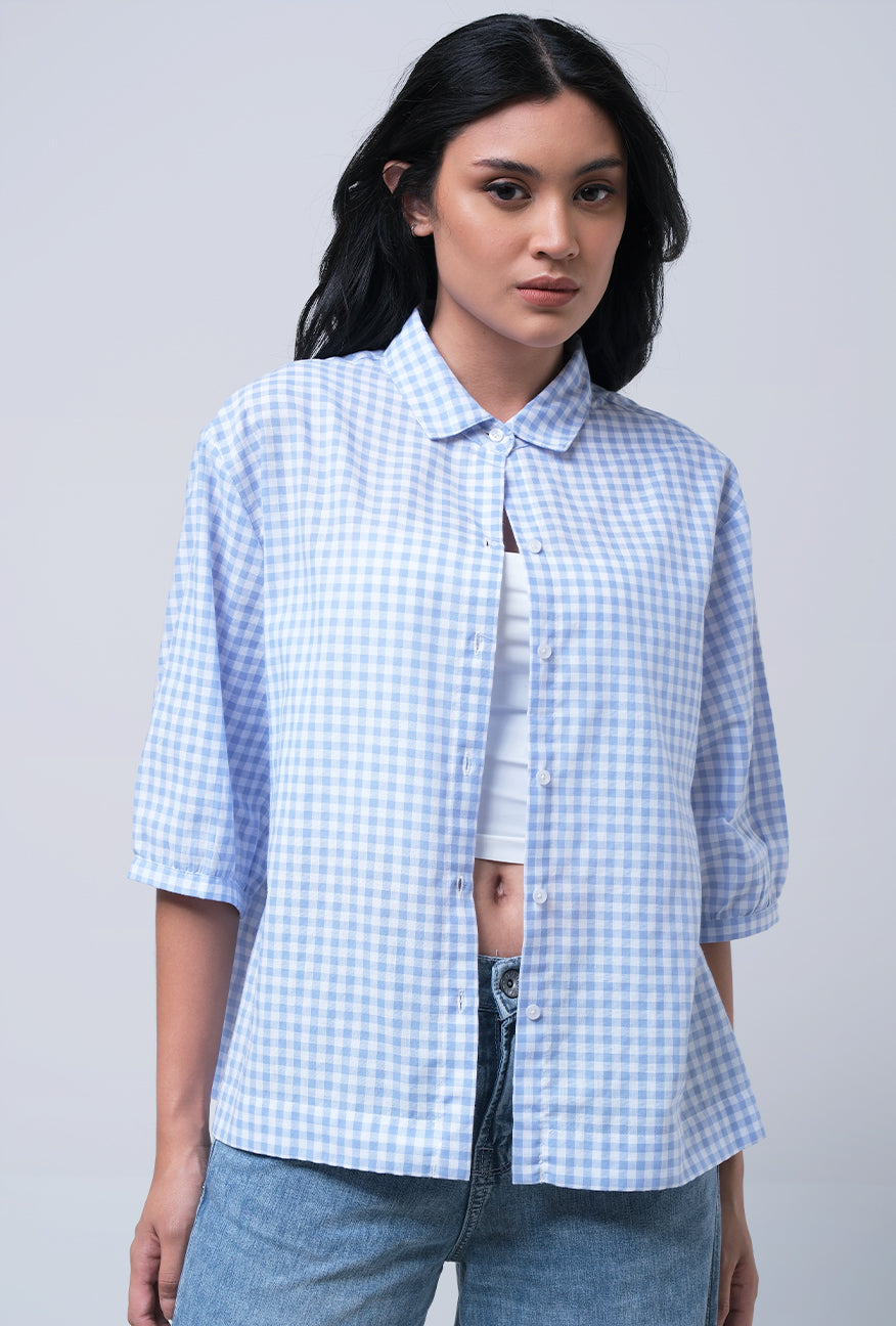 Kemeja Lengan Pendek Myles Blue White