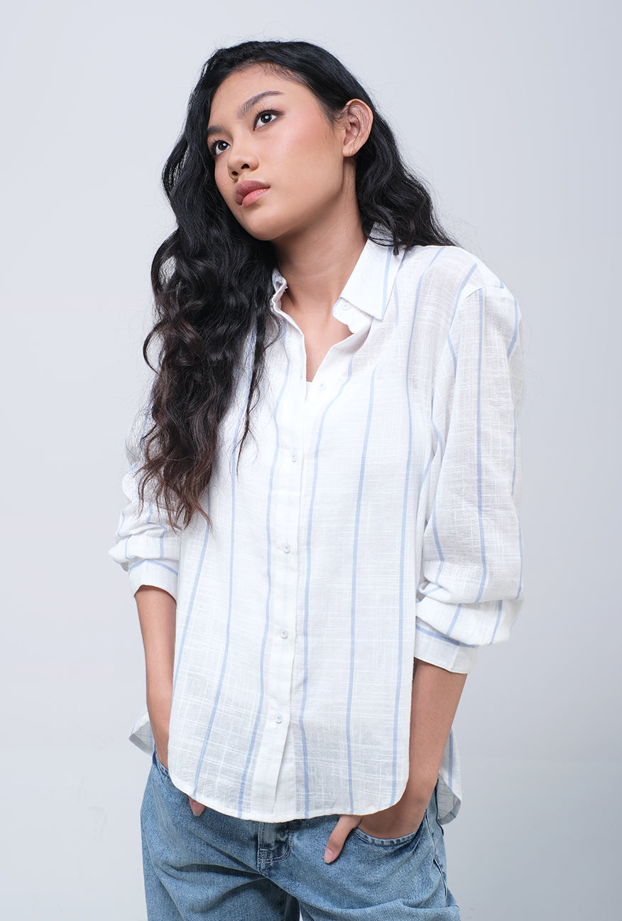 Kemeja Lengan Panjang Jollie White Blue