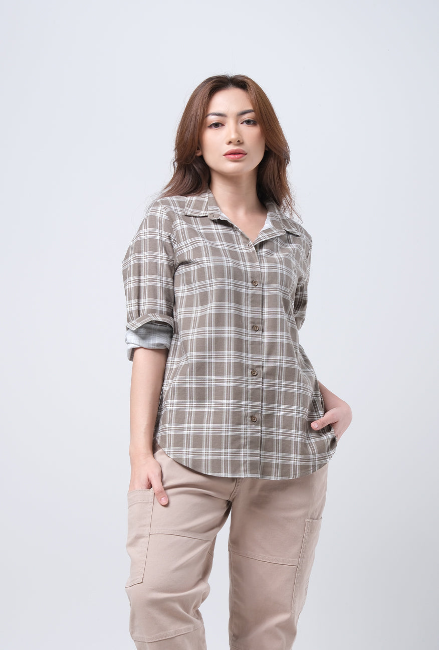 Kemeja Lengan Panjang Wilona Army White