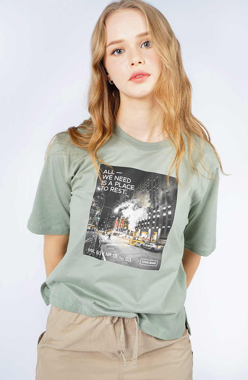 T-Shirt Boxy Lengan Pendek Rivania Dusty Green