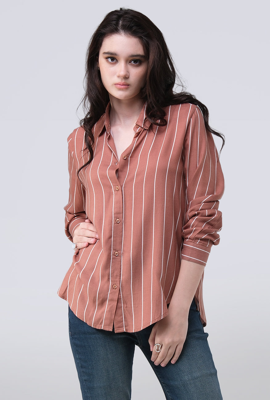 Kemeja Lengan Panjang Jayla Brown White