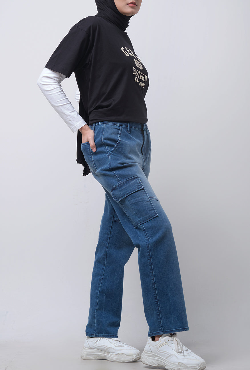 Jeans Tavisha Medium Blue Cargo Denim