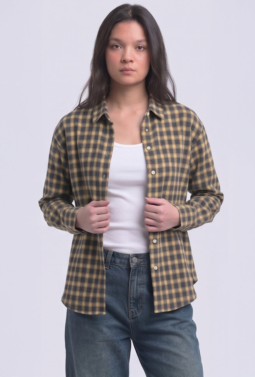 Kemeja Flanel Stacia Navy Yellow