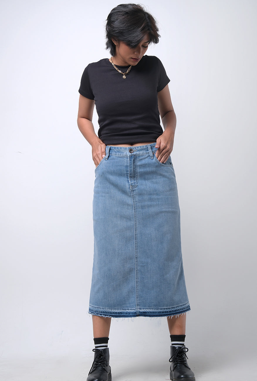 Rok Midi Denim Jenaira Light Blue