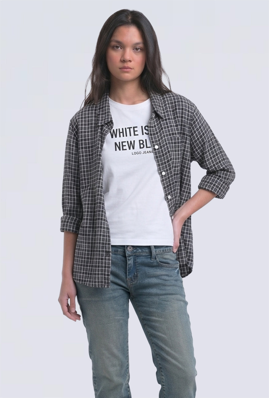Kemeja Flanel Meyra Grey Black