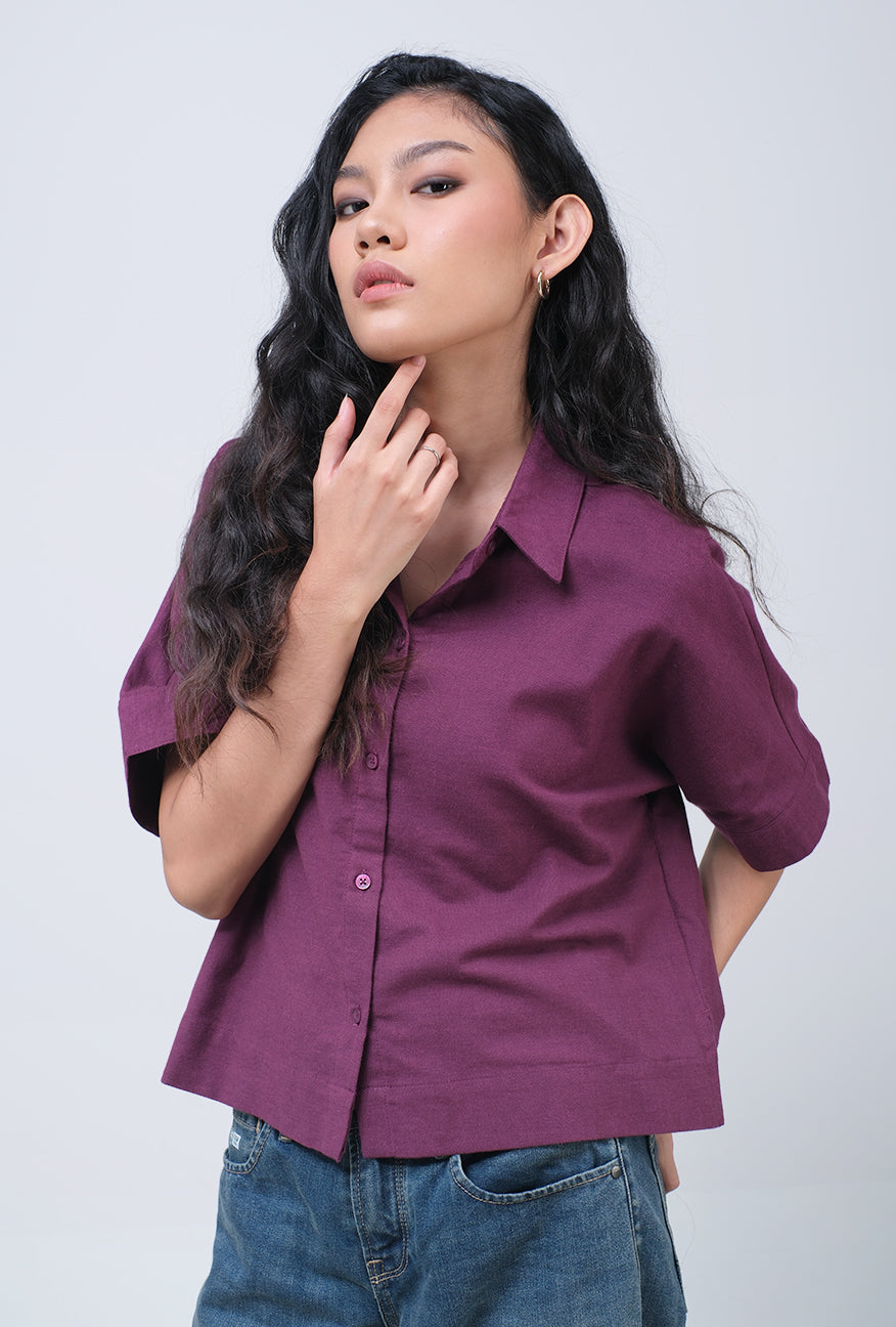 Kemeja Lengan Pendek Eleva Dark Purple
