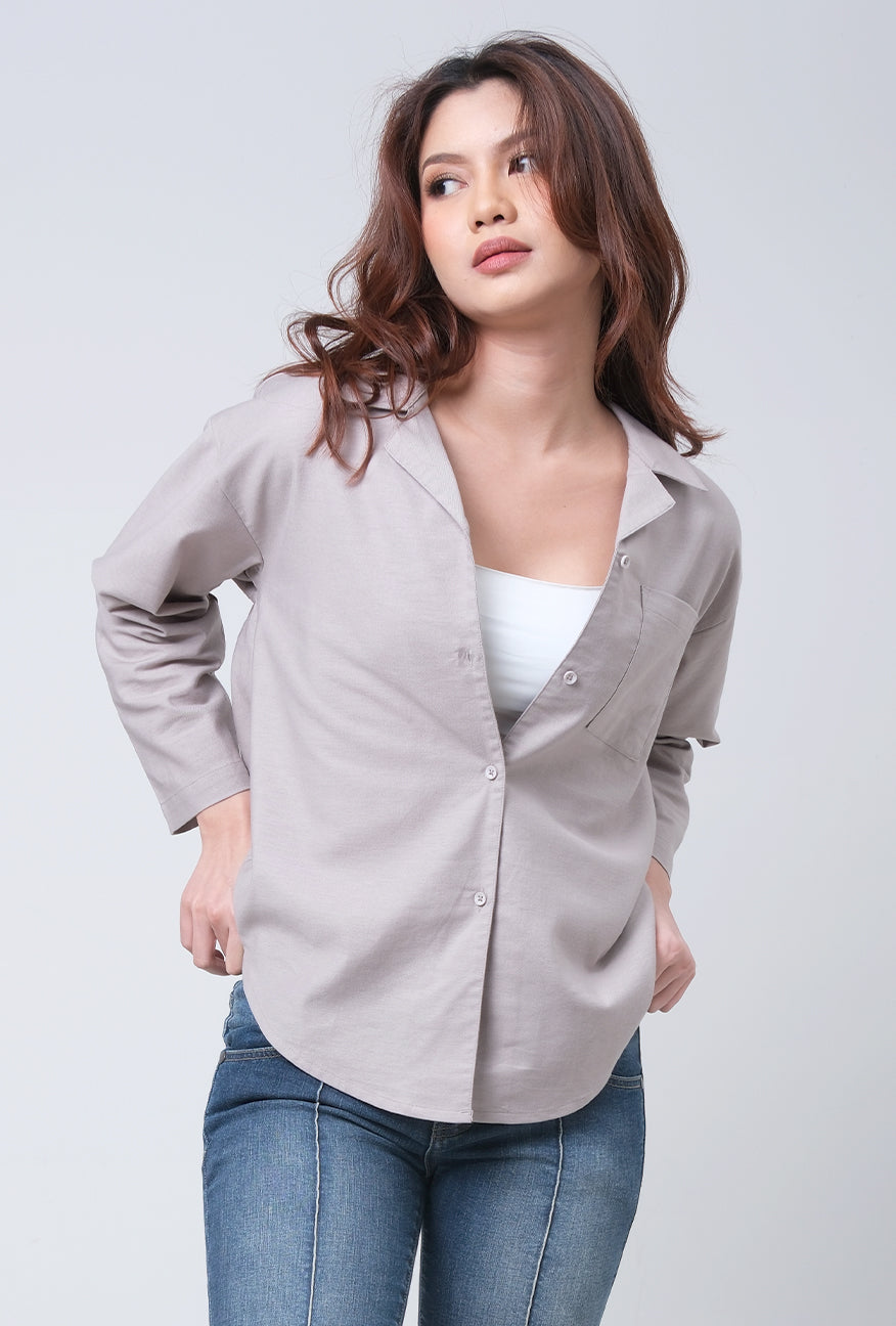 Kemeja Lengan Panjang Shara Light Grey
