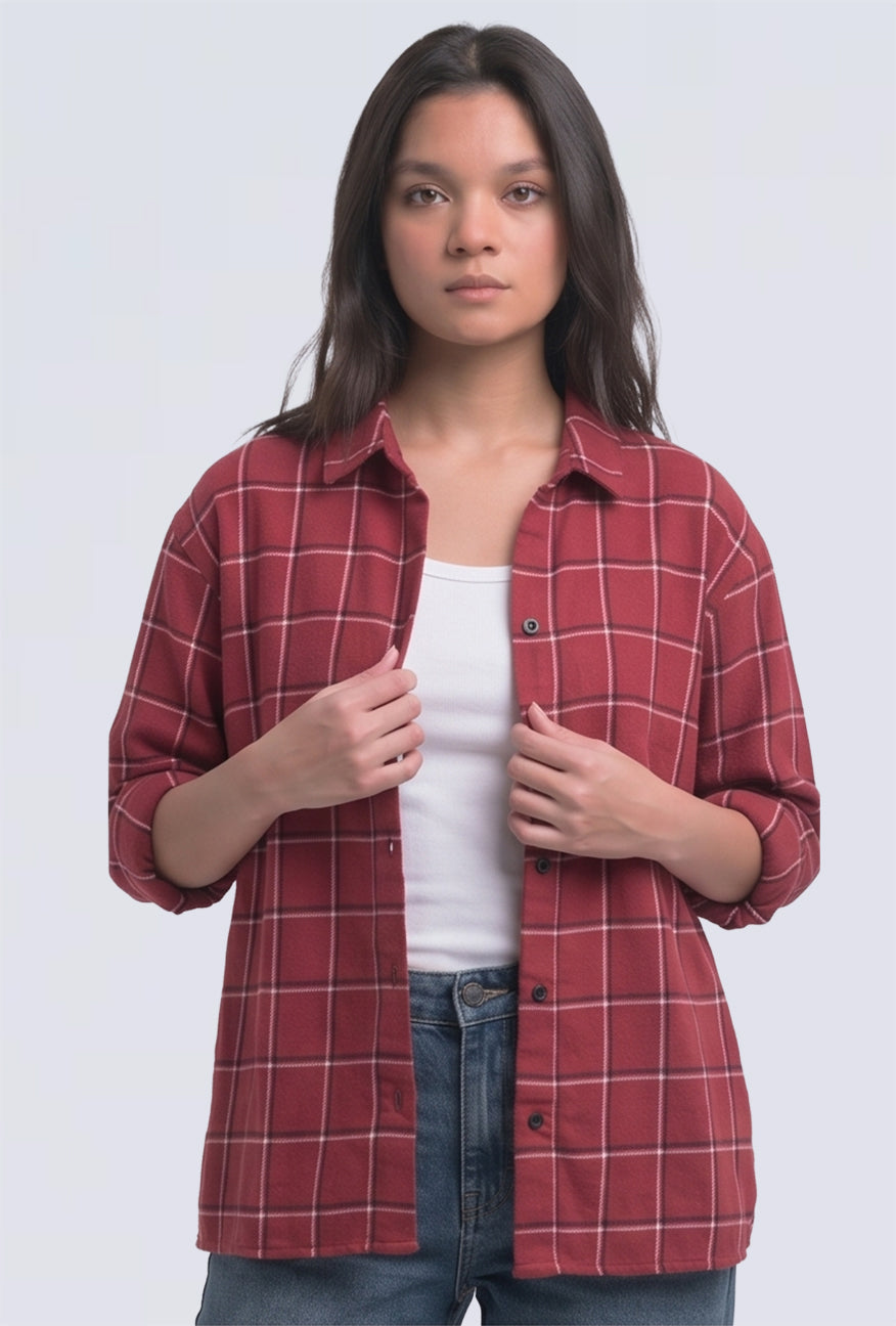 Kemeja Lengan Panjang Aura Red Black