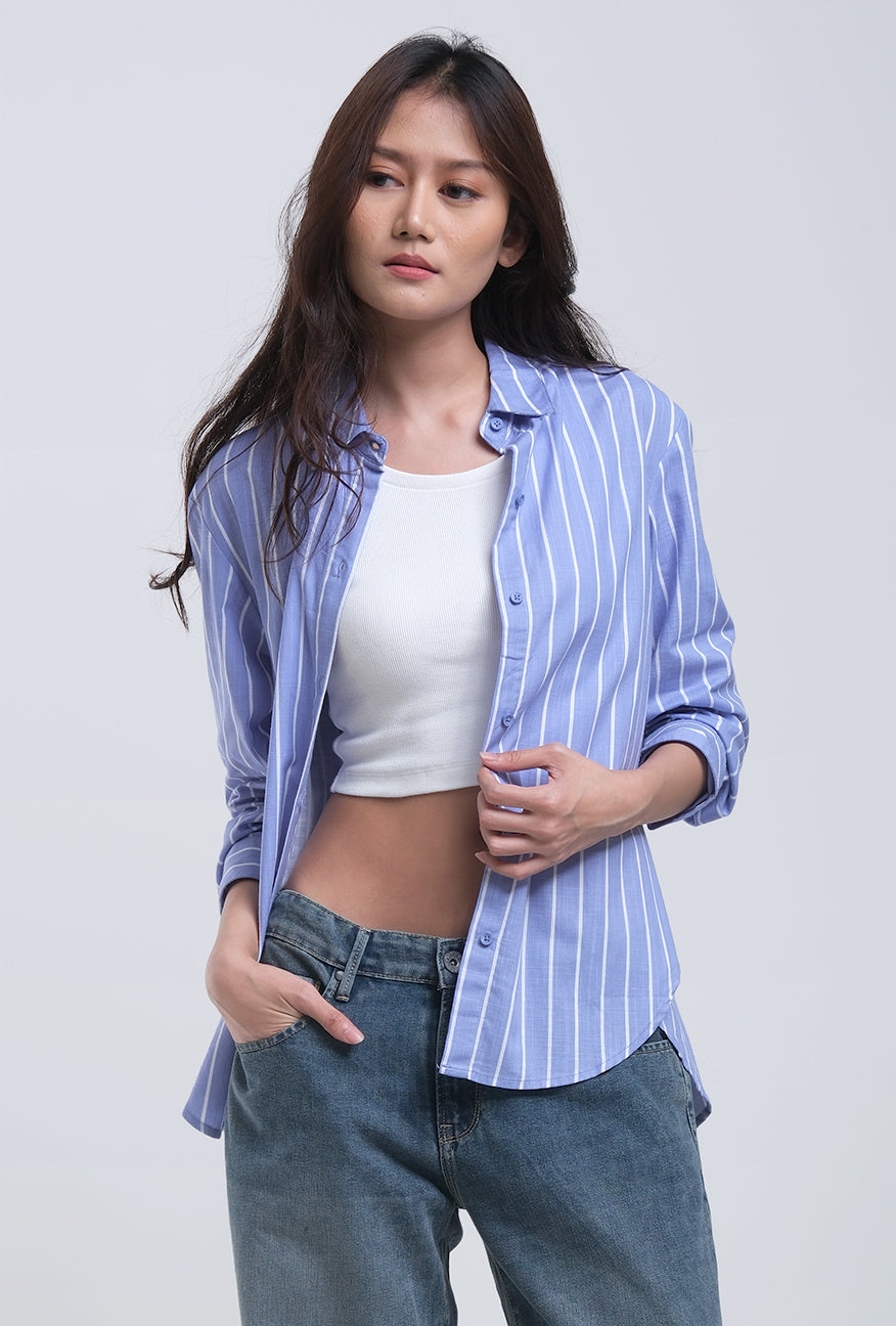 Kemeja Lengan Panjang Rhea Blue White