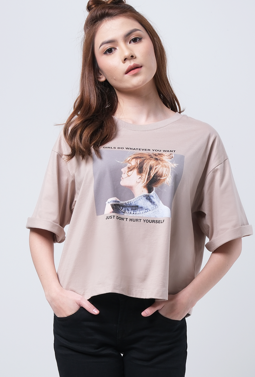 T-Shirt Crop Lengan Pendek Lilly Khaki