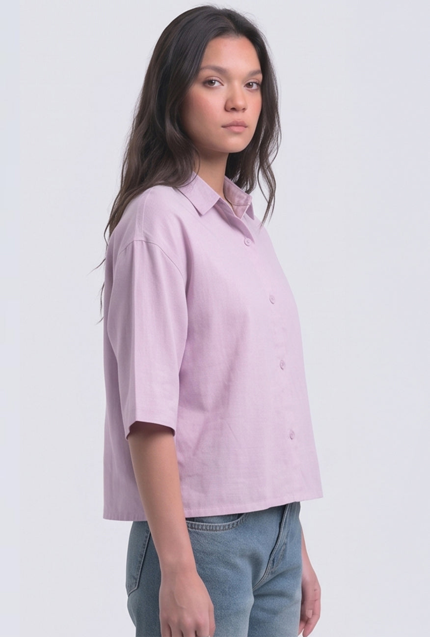 Kemeja Lengan Pendek Aurel Purple Pink