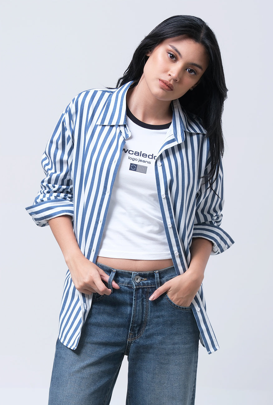 Kemeja Lengan Panjang Misya Blue White