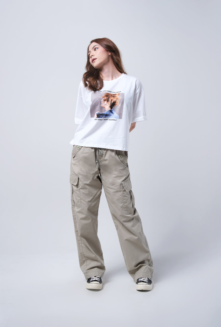 T-Shirt Crop Lengan Pendek Lilly Offwhite