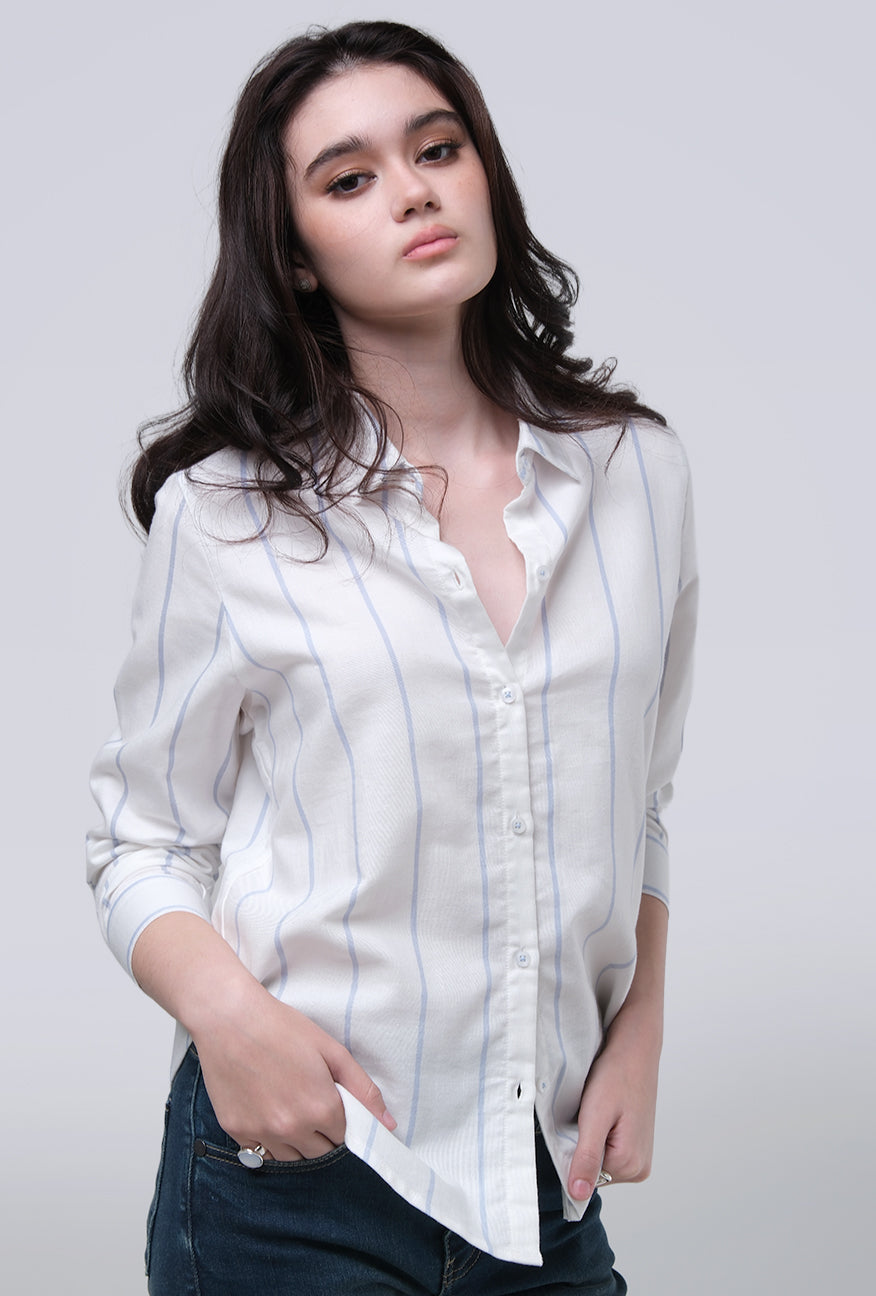 Kemeja Lengan Panjang Jollie White Blue