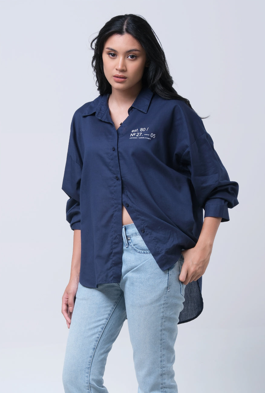 Kemeja Lengan Panjang Beiza Navy