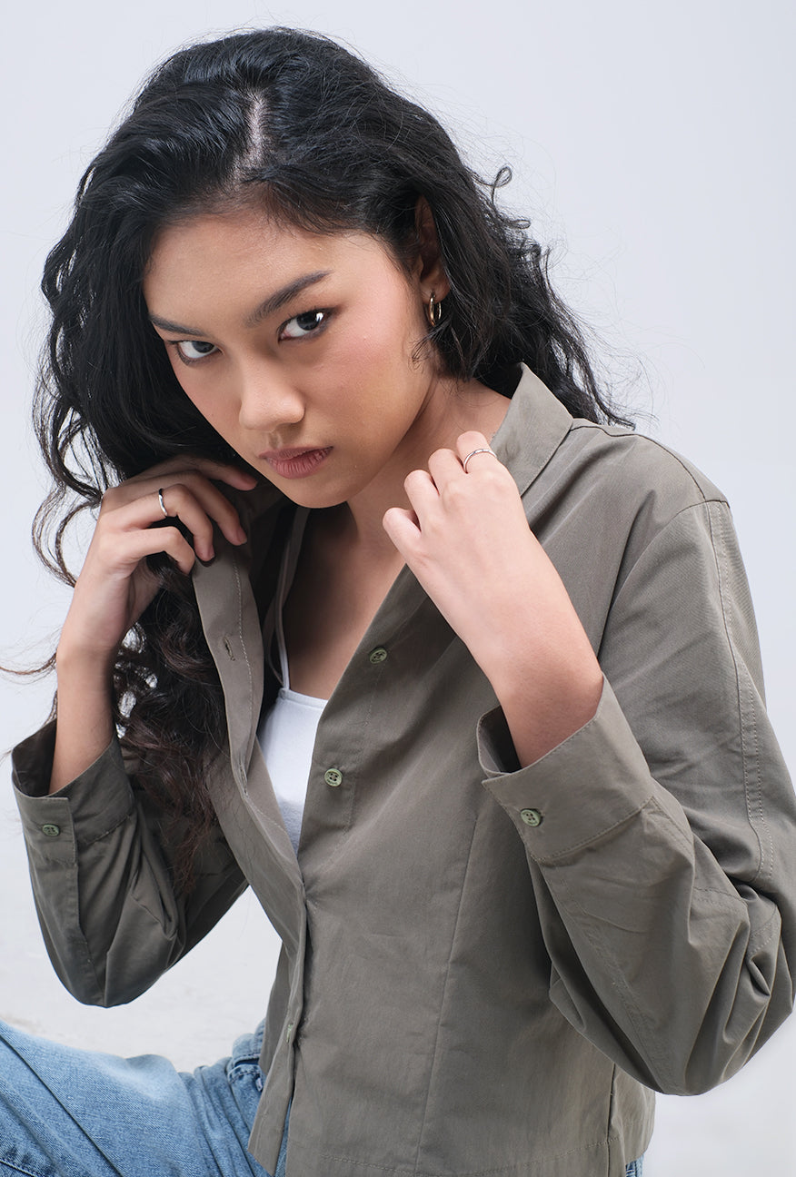 Kemeja Lengan Panjang Rose Olive