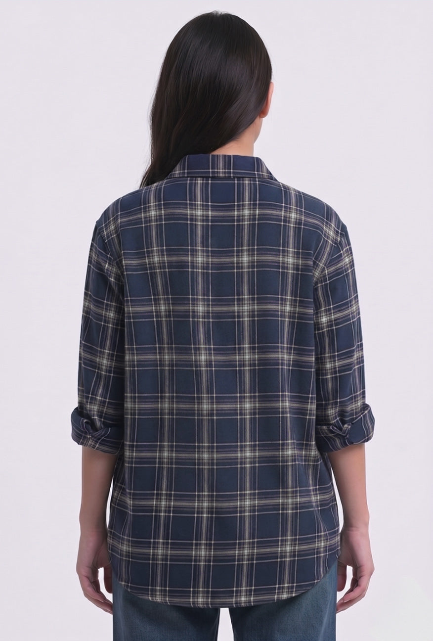 Kemeja Flanel Clemira Navy Black