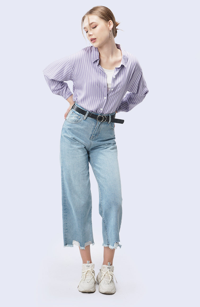 Kemeja Lengan Panjang Sophie Purple Offwhite