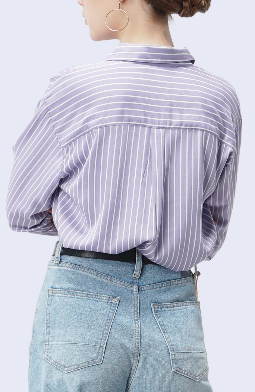 Kemeja Lengan Panjang Sophie Purple Offwhite