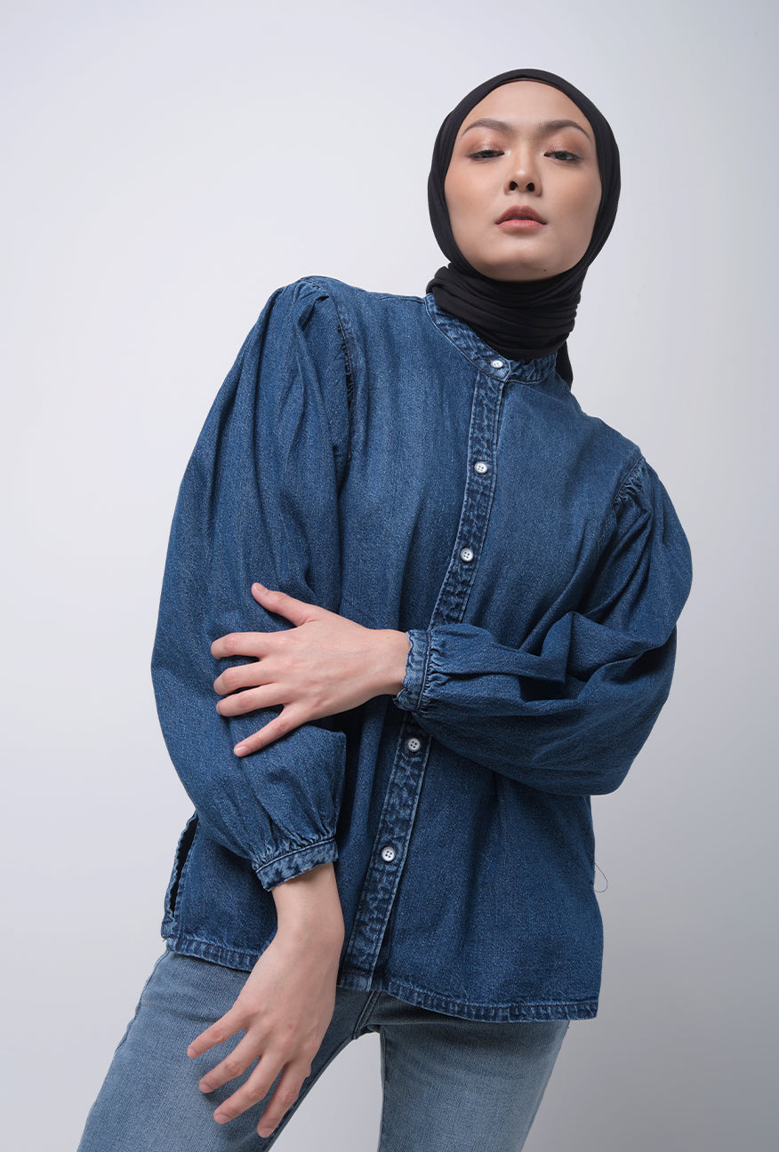 Kemeja Lengan Panjang Paula Medium Blue Chambray