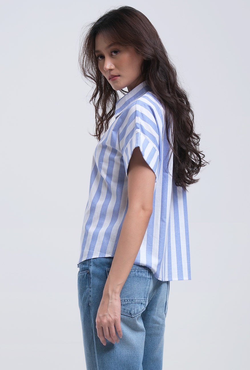 Kemeja Lengan Pendek Griffyna Blue White