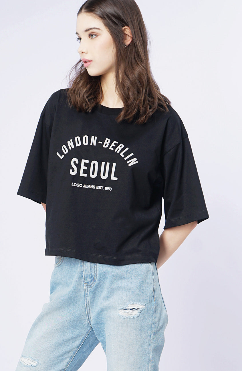 T-Shirt Crop Top Lengan Pendek Cadenza Black