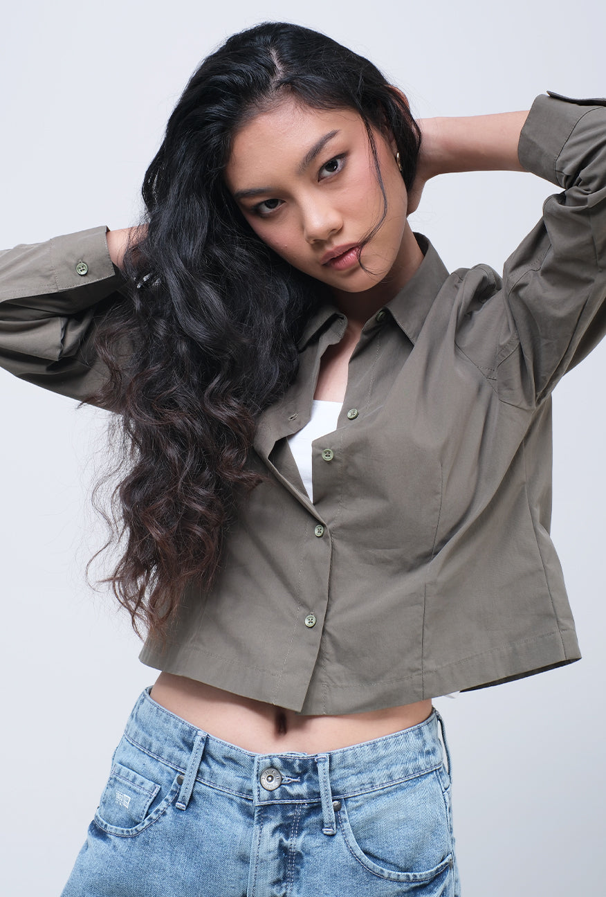 Kemeja Lengan Panjang Rose Olive
