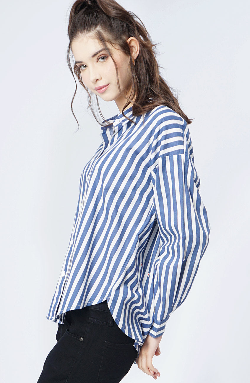 Kemeja Lengan Panjang Cynthia White Blue