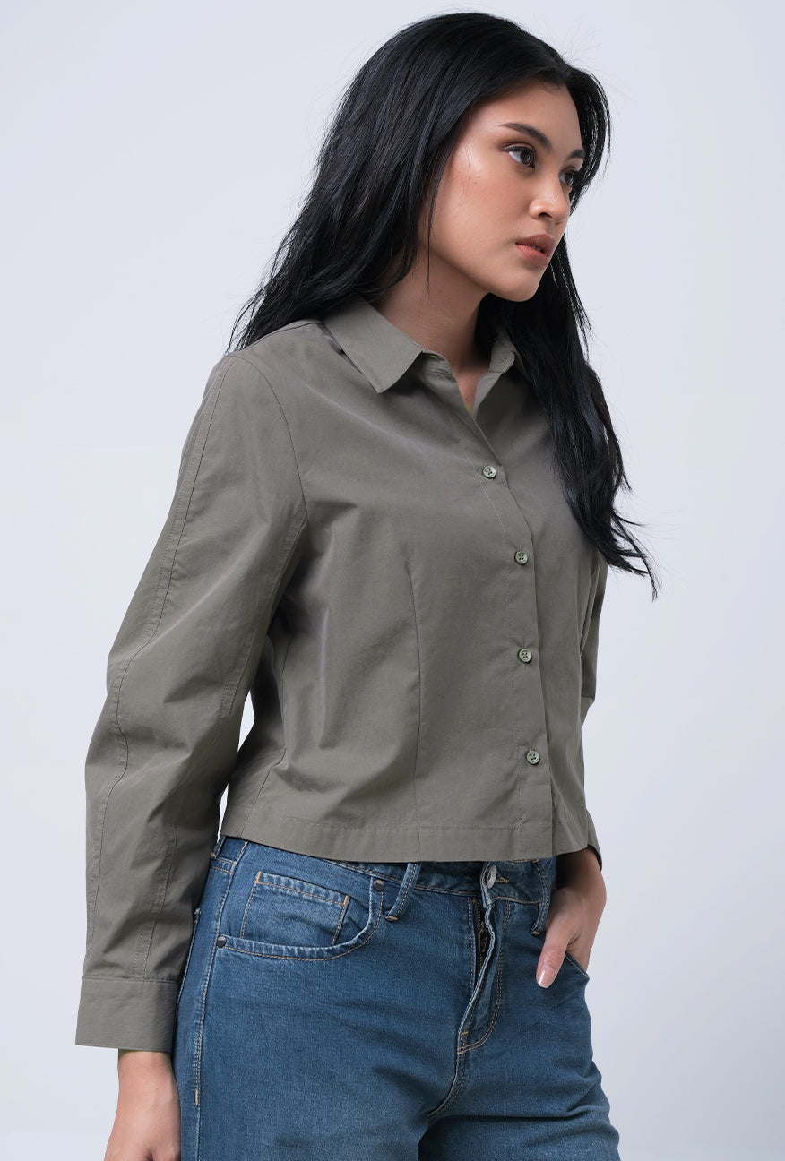 Kemeja Lengan Panjang Rose Olive