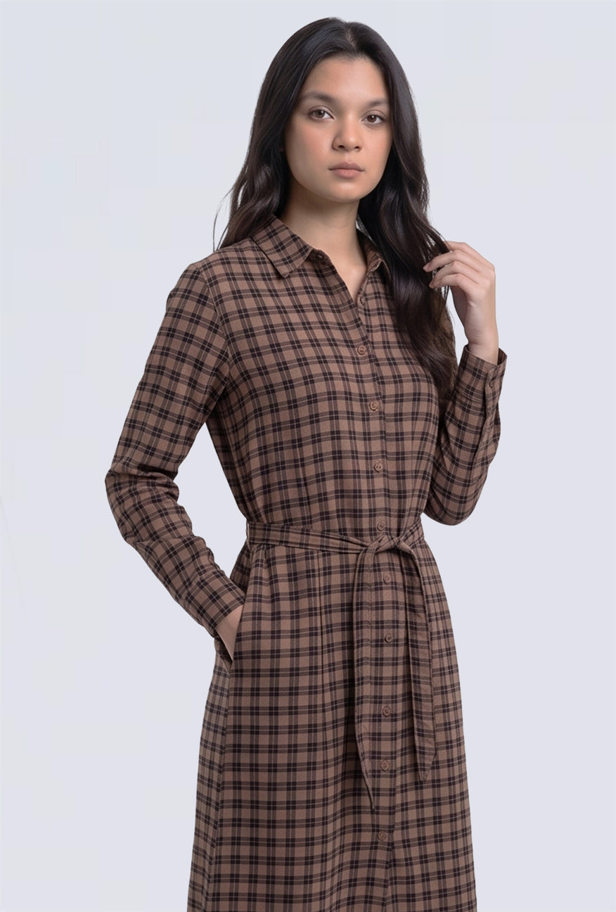 Dress Lengan Panjang Kavita Brown Black