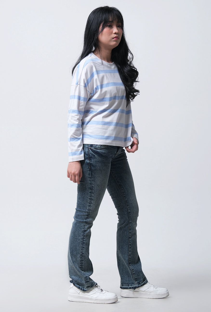 T-Shirt Lengan Panjang Godiva Blue White Stripe