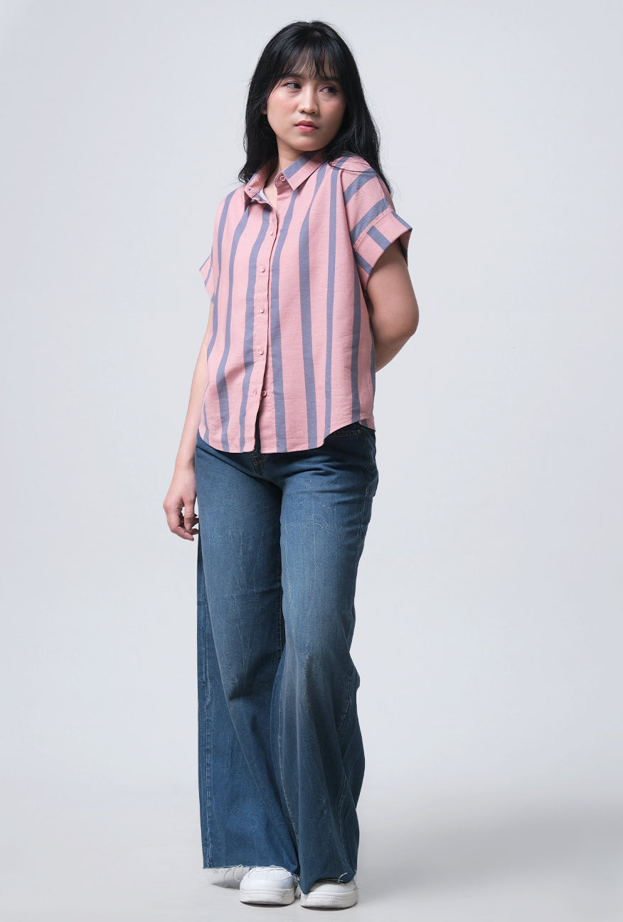 Kemeja Lengan Pendek Teana Pink Grey
