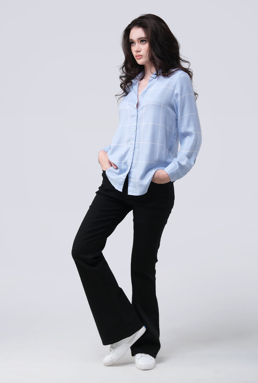 Kemeja Lengan Panjang Kayza Blue White