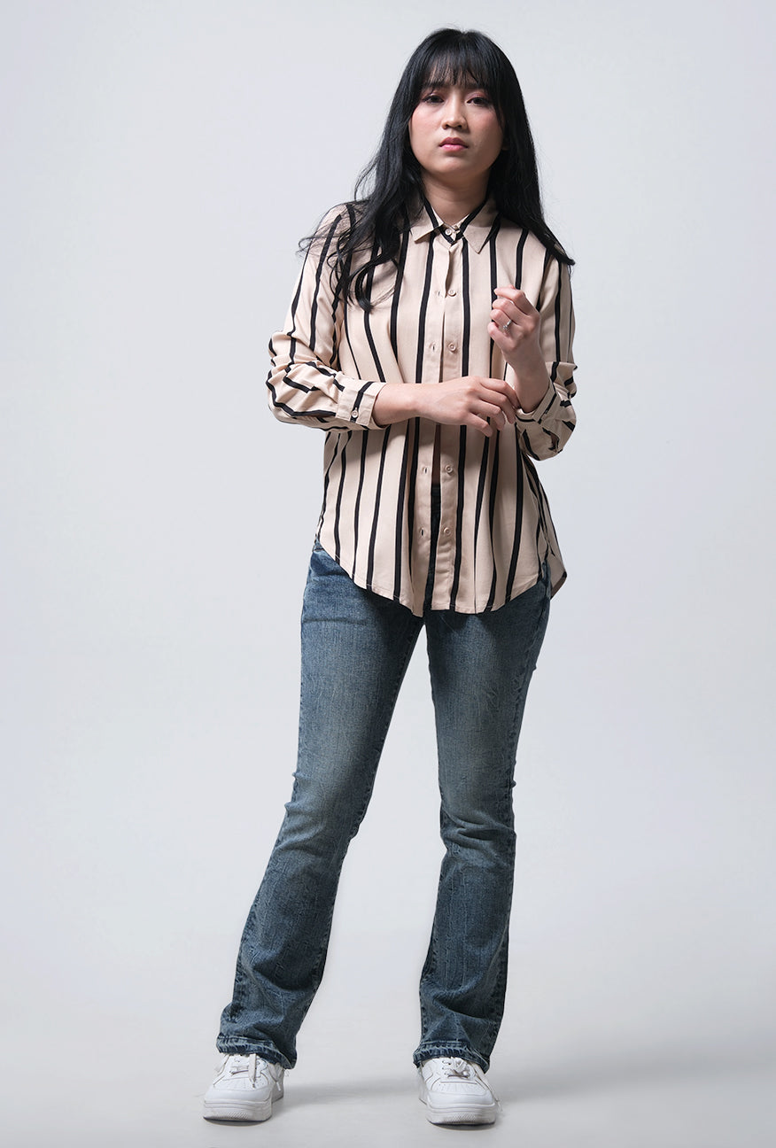 Kemeja Lengan Panjang Agatha Khaki Black