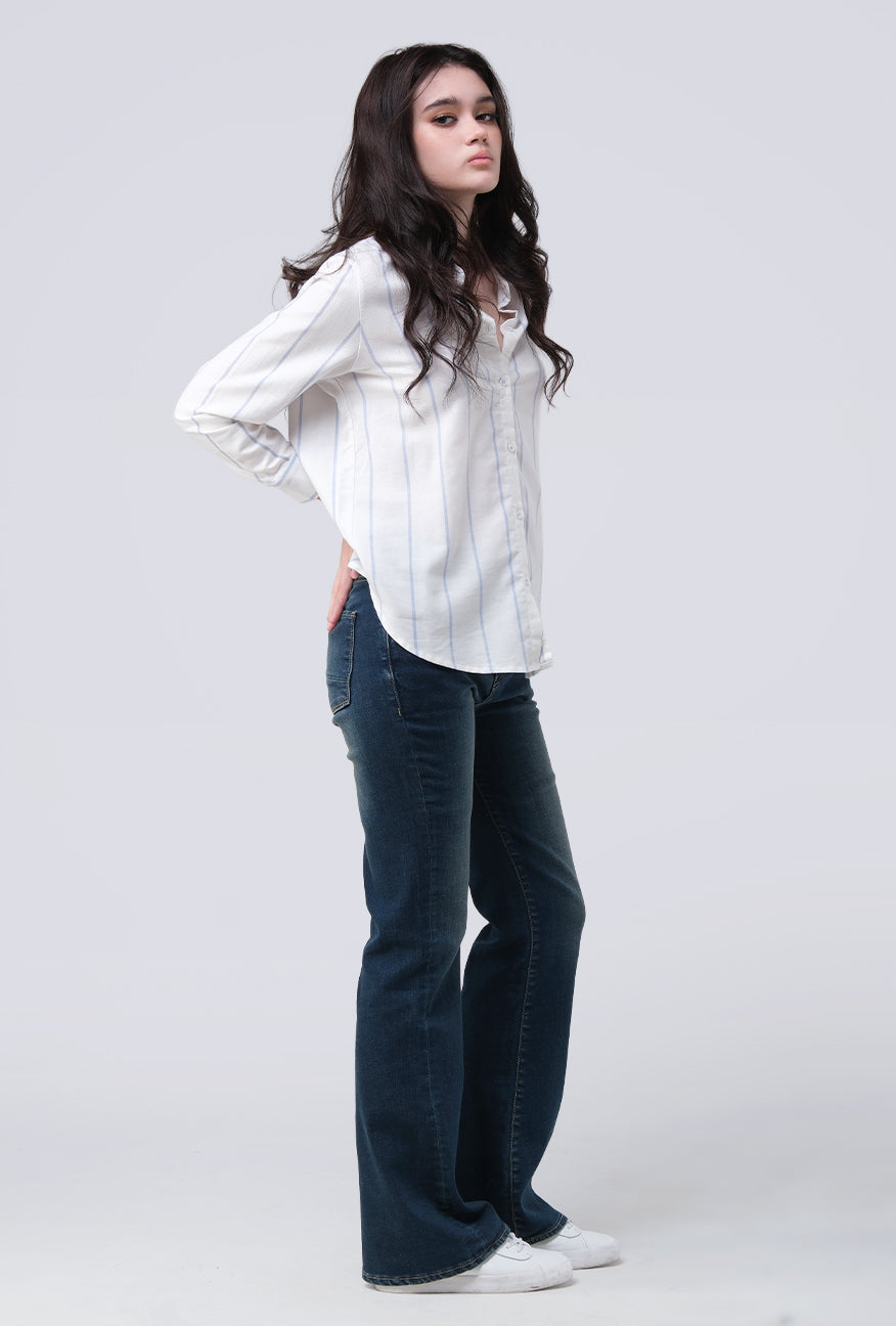 Kemeja Lengan Panjang Soleil White Blue