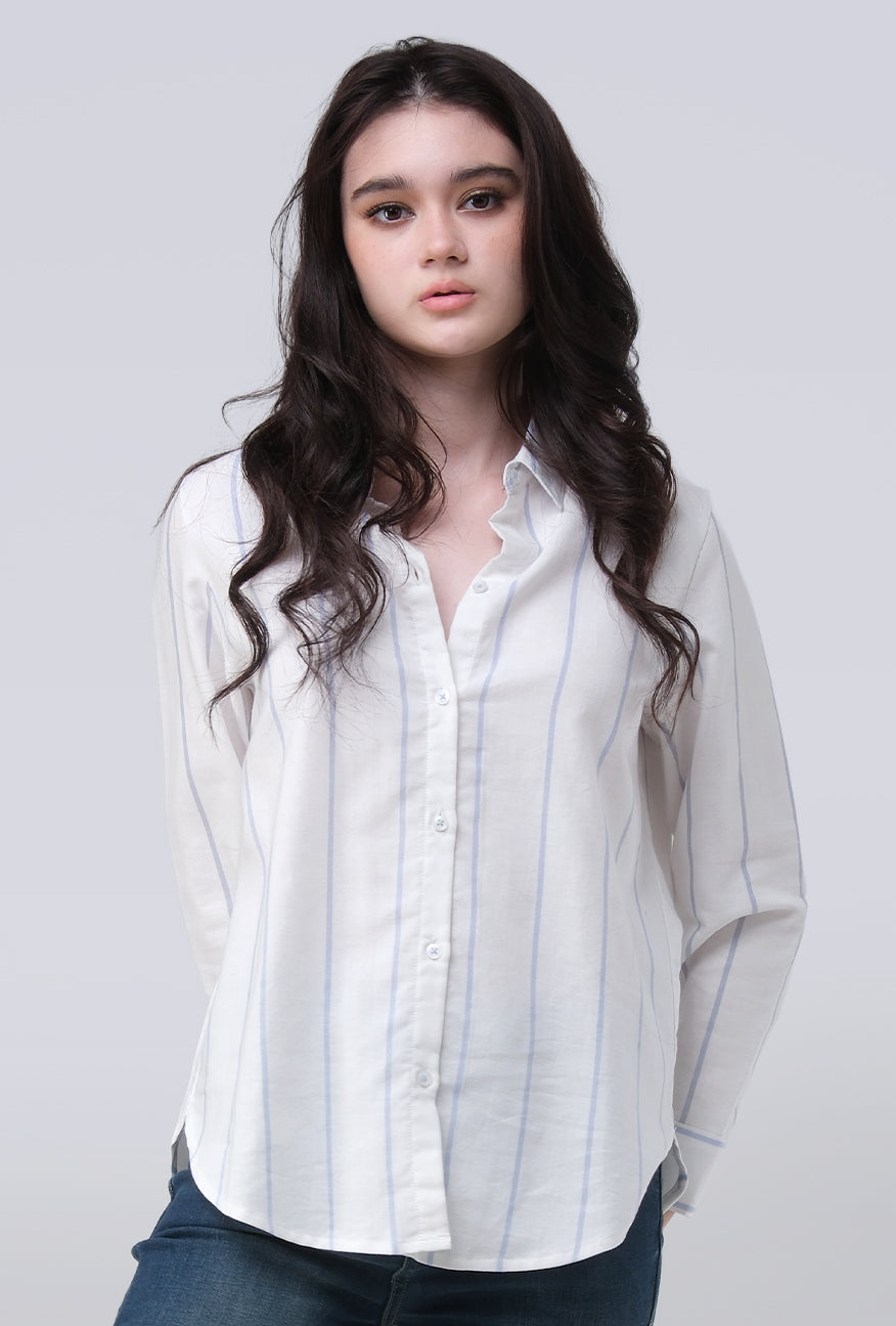 Kemeja Lengan Panjang Jollie White Blue