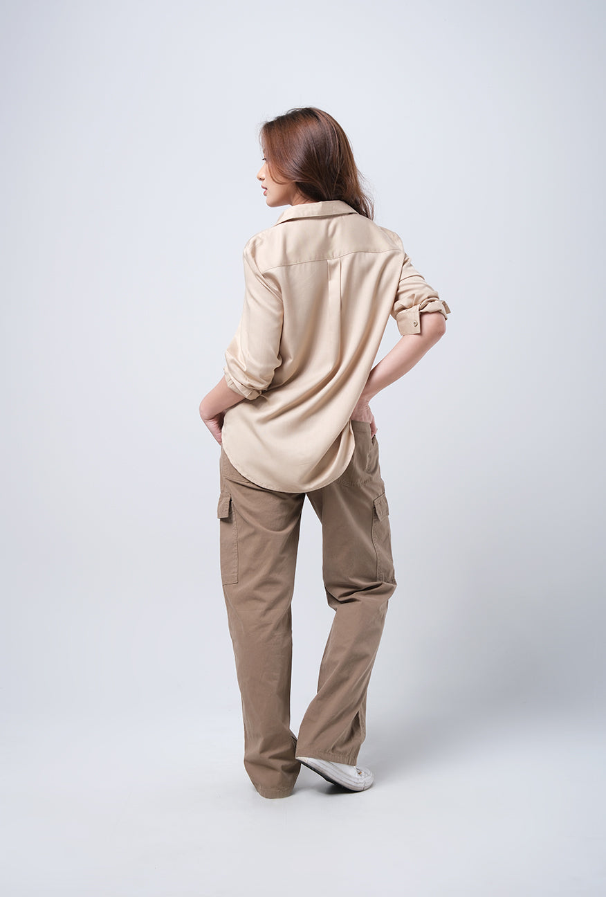 Kemeja Lengan Panjang Claudia Khaki
