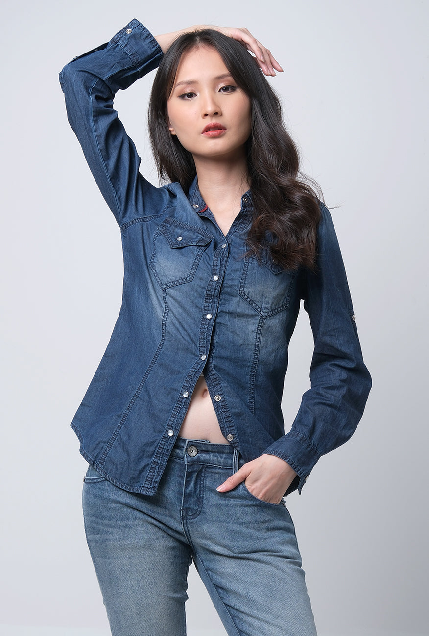 Kemeja Chambray Indira Dark Blue