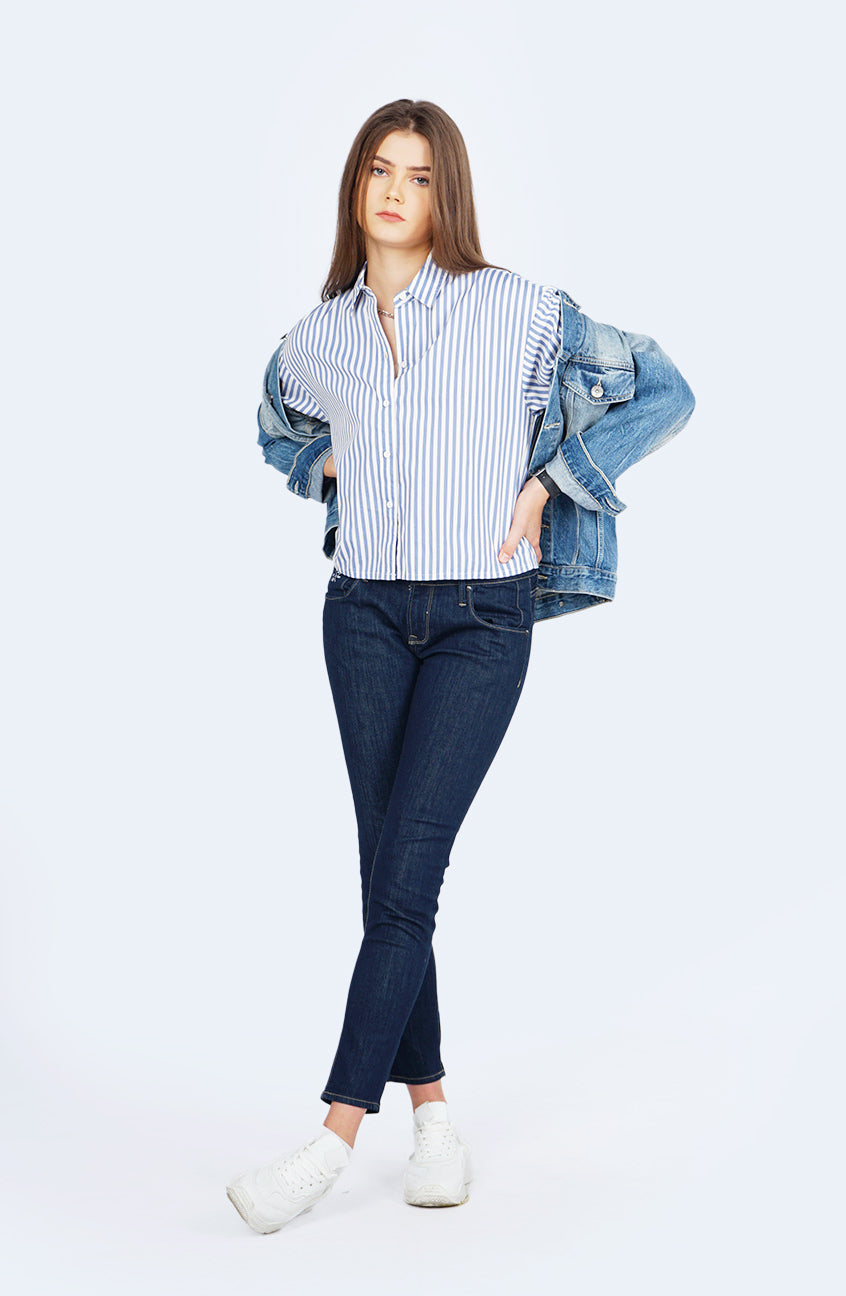 Kemeja Lengan Panjang Gysa Blue White